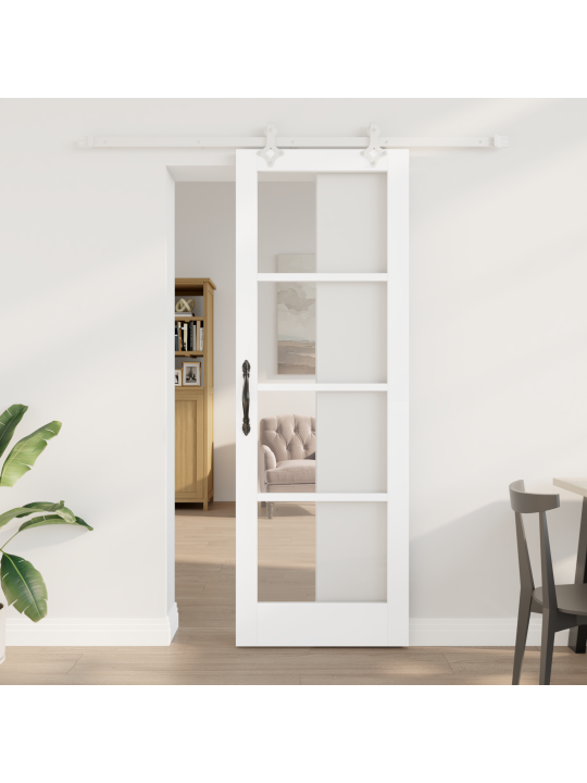 Bílé posuvné dveře s hardwarem 73,5 x 211 cm z masivního borového dřeva, interiérové dveře se skleněným panelem 'orkdal'bílé 73,5 x 211 x 4 cm
