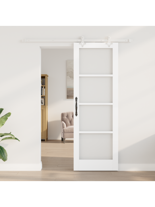Bílé posuvné dveře s hardwarem 73,5 x 211 cm z masivního borového dřeva, interiérové dveře se skleněným panelem 'orkdal'bílé 73,5 x 211 x 4 cm