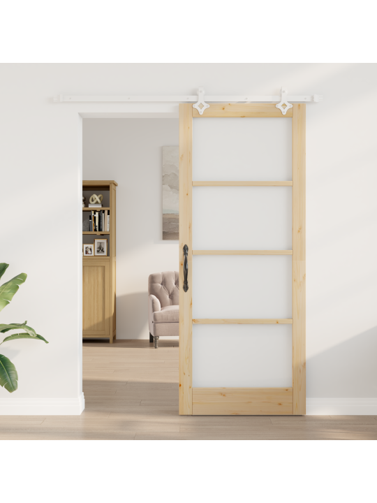 Posuvné dveře s hardware sadou 86x211 cm masivní dřevo borovice, interiérové dveře se sklem 'orkdal'86x211x4 cm masivní dřevo borovice
