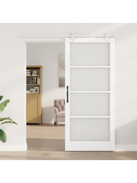 Posuvné dveře s hardwarem sada bílá 93x211 cm masivní dřevo borovice, interiérové dveře se sklem "orkdal" bílá 93x211x4 cm