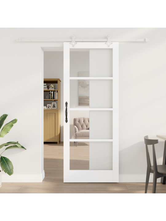 Sada posuvných dveří s hardwarem bílá 83x211 cm masivní dřevo borovice, vnitřní dveře se sklem 'orkdal'bílá 83x211x4 cm