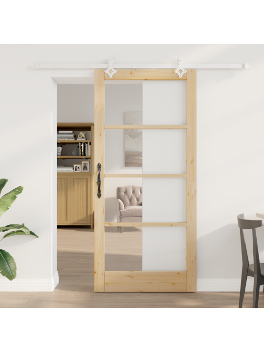 Vidaxl posuvné dveře se sadou hardware 93x202 cm z masivního borového dřeva, vidaxl interiérové dveře s prosklením 'orkdal'93x202x4 cm z masivního borového dřeva