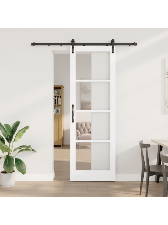 Posuvný dveře s hardwarovou sadou bílá 78x232 cm zdravé dřevo borovice, interiérové dveře s sklem 'orkdal'bílá 78x232x4 cm