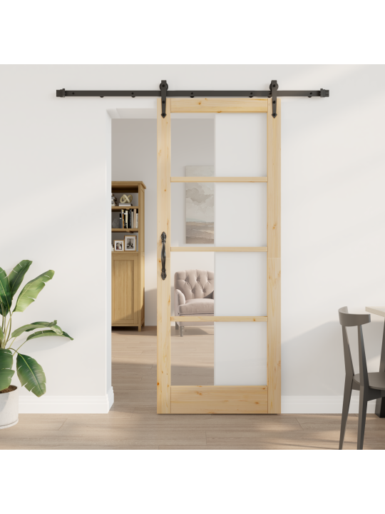 Sada posuvných dveří s hardwarem 83x211 cm masivní dřevo borové, interiérové dveře s sklem 'orkdal'83x211x4 cm masivní dřevo borové