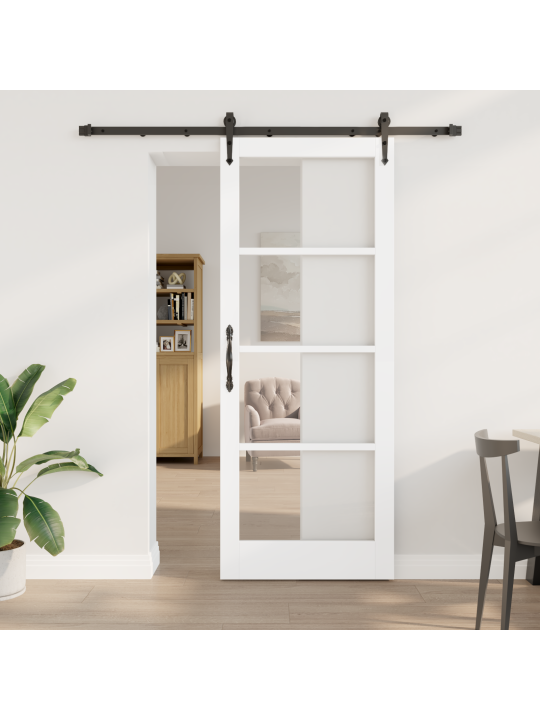 Posuvné dveře s příslušenstvím bílá 83x211 cm z masivního borového dřeva, interiérové dveře se sklem 'orkdal'bílé 83x211x4 cm