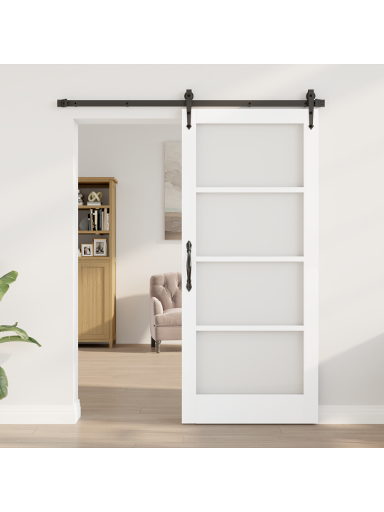 Posuvné dveře s kováním bílá 86x211 cm masivní borové dřevo, interiérové dveře se sklem 'orkdal'bílá 86x211x4 cm