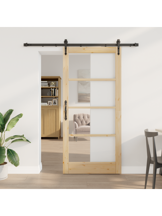 Posuvné dveře s montážním setem 93x202 cm z masivního dřeva, vnitřní dveře se sklem 'orkdal'93x202x4 cm z masivního dřeva