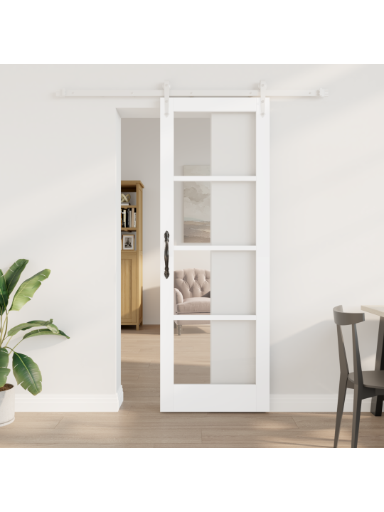 Posuvný dveře se sadou hardwaru bílá 73.5x211 cm masivní borové dřevo, interiérový dveře se sklem 'orkdal'bílá 73.5x211x4 cm