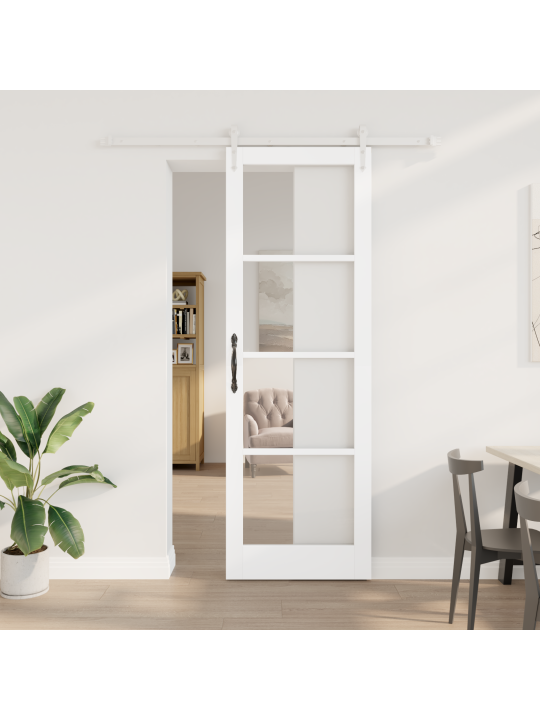 Posuvný dveře se sadou hardwaru bílá 78x232 cm masivní dřevo borovice, interiérový dveře s sklem 'orkdal'bílá 78x232x4 cm