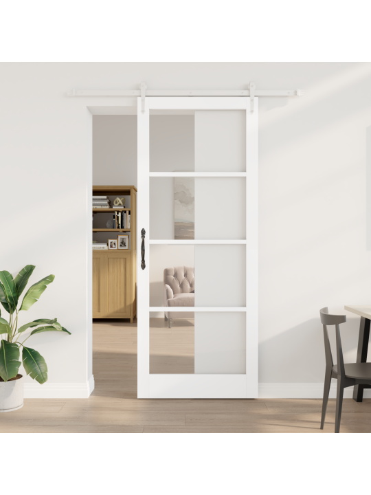 Posuvný dveře s kovaním sada bílá 93x232 cm masivní dřevo borovice