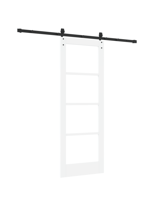 Posuvné dveře se sadou příslušenství bílé 73,5x198,5 cm masivní dřevo borovice, interiérové dveře se sklem "orkdal" bílé 73,5x198,5x4 cm