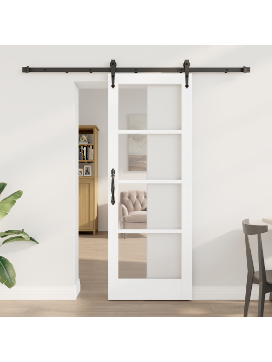 Posuvné dveře se sadou příslušenství bílé 73,5x198,5 cm masivní dřevo borovice, interiérové dveře se sklem "orkdal" bílé 73,5x198,5x4 cm