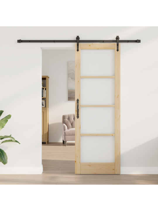 Posuvné dveře s hardware soupravou 73.5x211 cm masivní borové dřevo, interiérové dveře se sklem 'orkdal'73.5x211x4 cm masivní borové dřevo