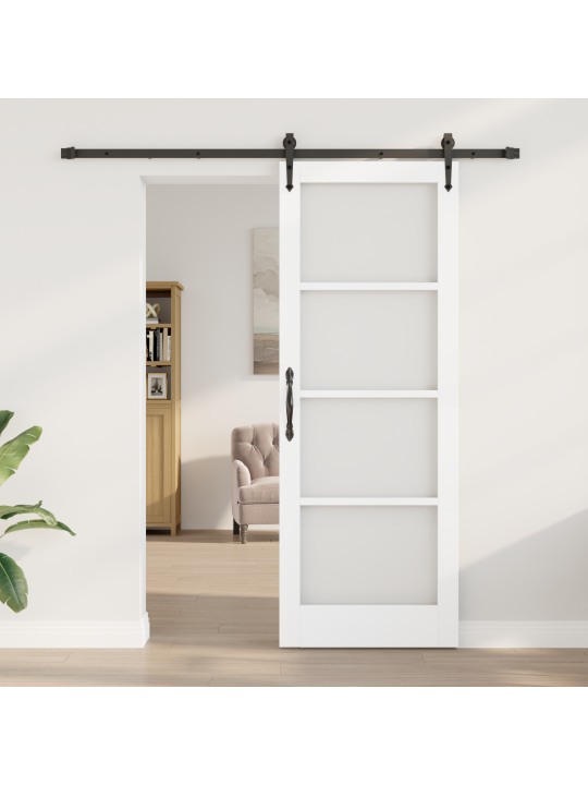 Posuvný dveře se sadou komponentů bílá 78x211 cm z masivního borovýho dřeva, vnitřní dveře se sklem 'orkdal'bílá 78x211x4 cm