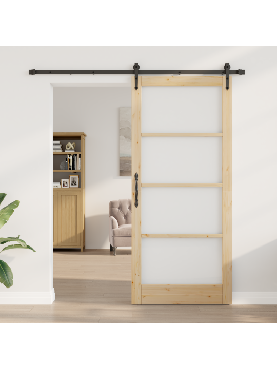 Posuvné dveře se sadou hardware 93x211 cm masivní dřevěné borové, interiérové dveře se sklem 'orkdal'93x211x4 cm masivní dřevěné borové