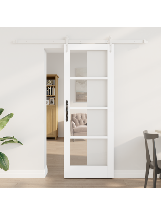 Posuvné dveře s hardwarovou sadou bílá 73.5x198.5 cm masivní dřevo borovice, interiérové dveře s sklem 'orkdal'bílá 73.5x198.5x4 cm