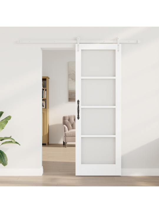 Posuvný dveře s kovaním bílá 73,5x211 cm z masivního borovýho dřeva, vnitřní dveře se sklem 'orkdal'bílá 73,5x211x4 cm