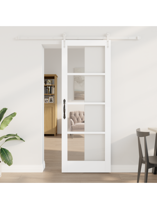 Posuvné dveře s hardwarem bílá 78x211 cm masivní borové dřevo, interiérové dveře s sklem 'orkdal'bílá 78x211x4 cm