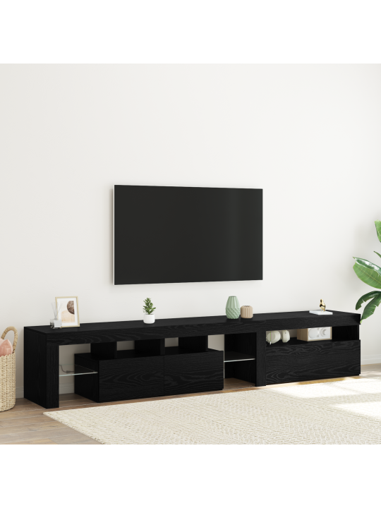 Skříňky na tv 2 ks s led světly z černého dubu a kompozitního dřeva