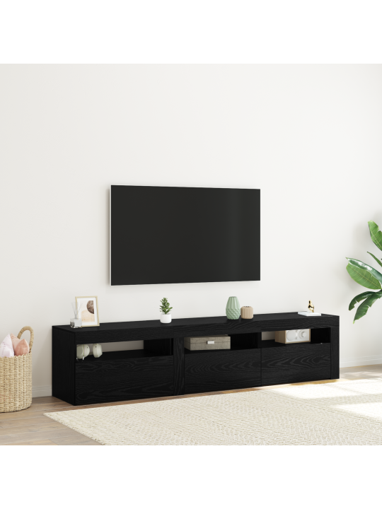 Tv skříně 2 ks se světly led, černý dub, inženýrské dřevo, tv stolek z černého dubu se světly led, 60x35x40 cm, vyrobeno z inženýrského dřeva