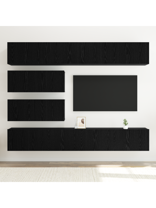 Sada 6 kusů tv skříní, nástěnný černý dub, kompozitní dřevo