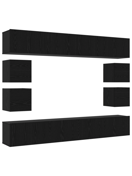 Sada tv skříňky 8 dílů montované na stěnu z černého dubu, nástěnné tv skříňky 2 kusy černý dub 30,5x30x30 cm, tv skříňky 2 kusy černý dub 100x30x30 cm z inženýrského dřeva