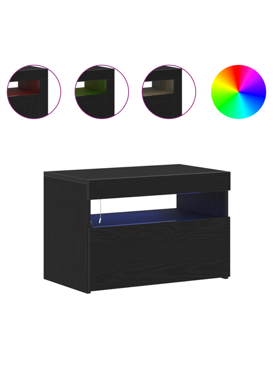 Noční skříňka s led osvětlením černý dub 60x35x40 cm umělé dřevo