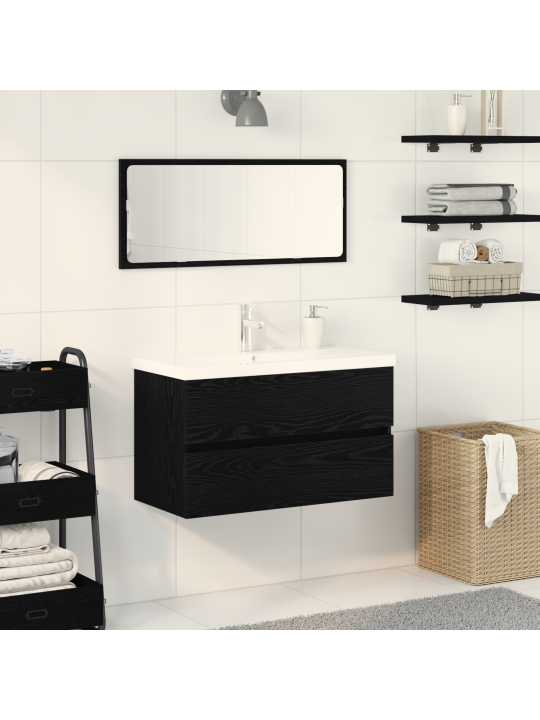 Skříňka pod umyvadlo s vestavěným umyvadlem černý dub kompozitní dřevo, skříňka pod umyvadlo černý dub 80x38.5x45 cm kompozitní dřevo