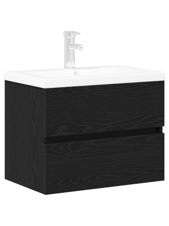 Skříňka pod umyvadlo s vestavěným umyvadlem černý dub kompozitní dřevo, skříňka pod umyvadlo černý dub 60x38,5x45 cm kompozitní dřevo
