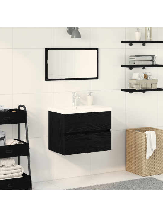Skříňka pod umyvadlo s vestavěným umyvadlem černý dub kompozitní dřevo, skříňka pod umyvadlo černý dub 60x38,5x45 cm kompozitní dřevo