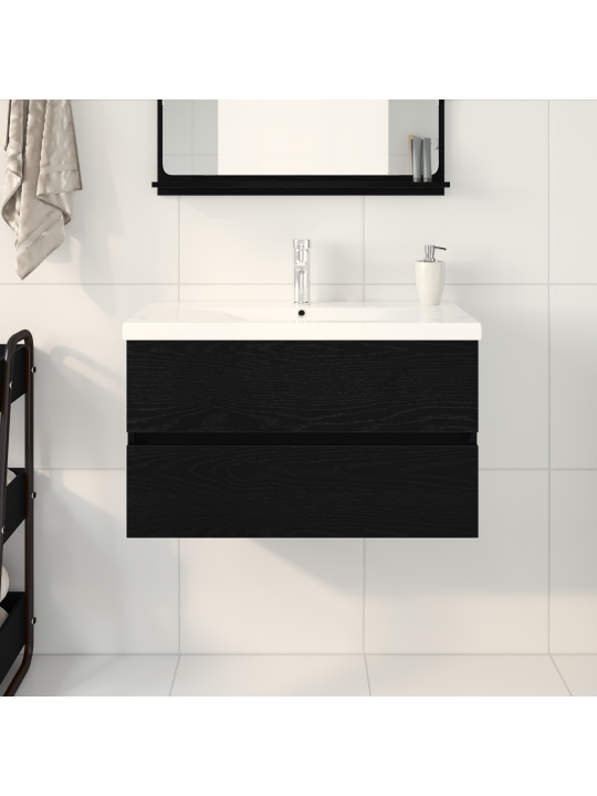 Skříňka pod umyvadlo s vestavěným dřezem černý dub kompozitní dřevo, skříňka pod umyvadlo černý dub 80x38.5x45 cm kompozitní dřevo