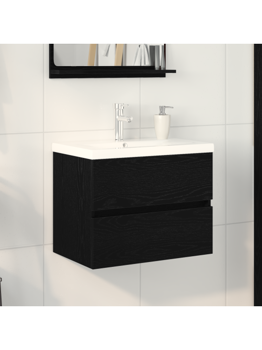 Skříňka pod umyvadlo s vestavěným umyvadlem černý dub ze strojního dřeva, skříňka pod umyvadlo černý dub 60x38,5x45 cm ze strojního dřeva