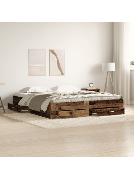 Rám postele s šuplíky staré dřevo 180x200 cm inženýrské dřevo