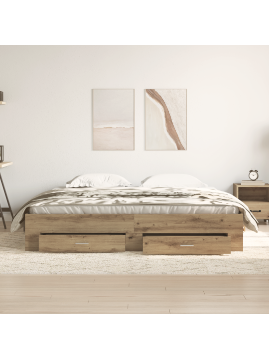 Rám postele s praktickými zásuvkami artisan oak 180x200 cm z inženýrského dřeva