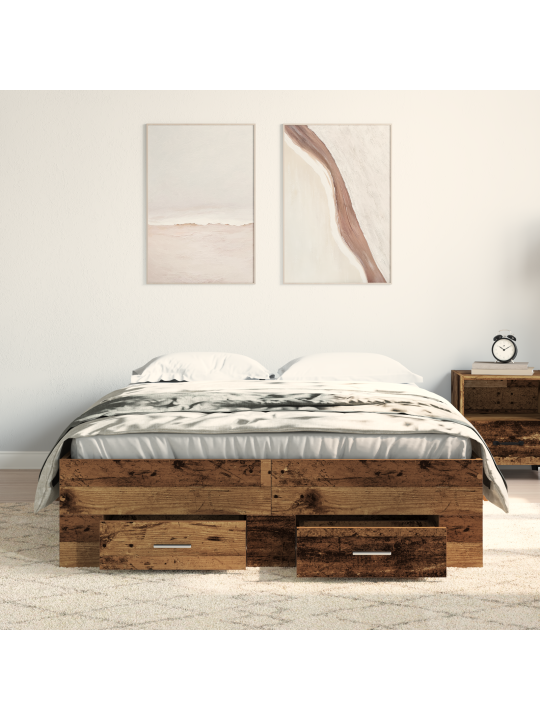 Rám postele se zásuvkami starého dřeva 120x200 cm z inženýrského dřeva