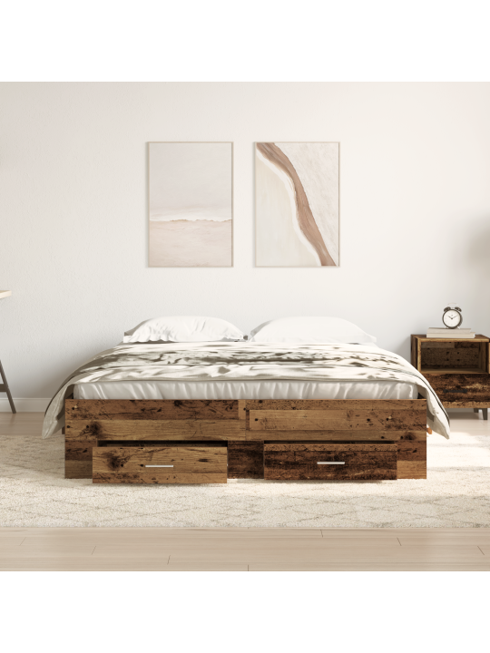 Rám postele s zásuvkami staré dřevo 135x190 cm z inženýrského dřeva