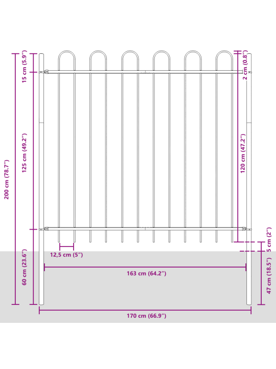 Zahradní plot s obloukovým vrcholem bílý 5,1x1,5 m ocel