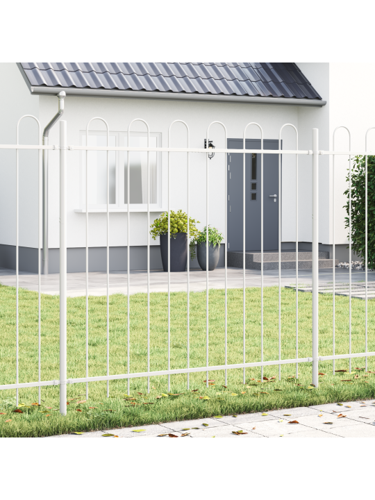 Zahradní plot s kulatým vrcholem bílá 6,8x1,5 m ocel