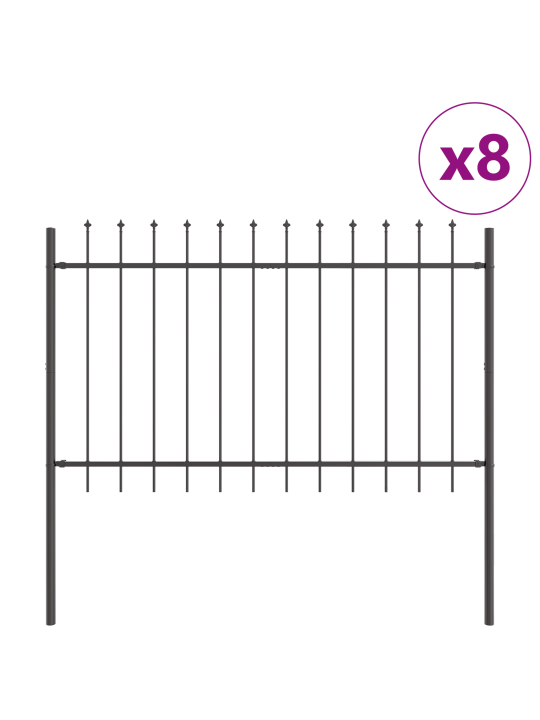 Zahradní plot s hroty, šedý, 13,6x0,8 m, ocel