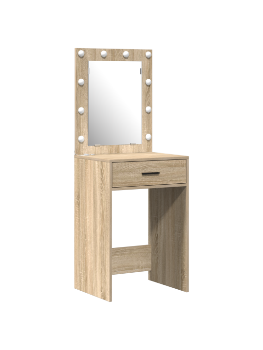 2dílná sada toaletního stolku s led osvětlením z sonoma dubu z umělého dřeva