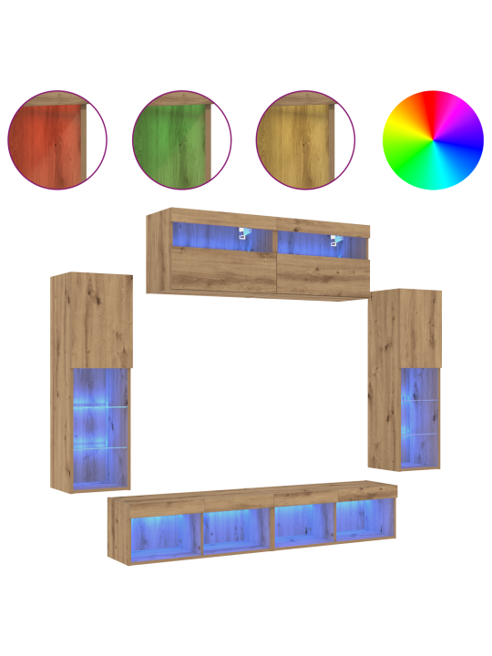 Tv stěny s led osvětlením 2 ks umělecký dub 80x30x30 cm