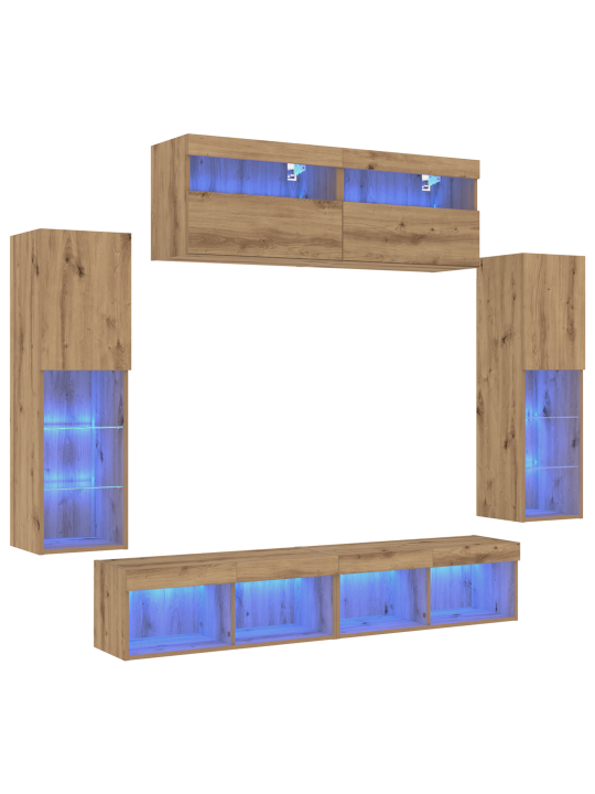 Tv stěny s led osvětlením 2 ks umělecký dub 80x30x30 cm