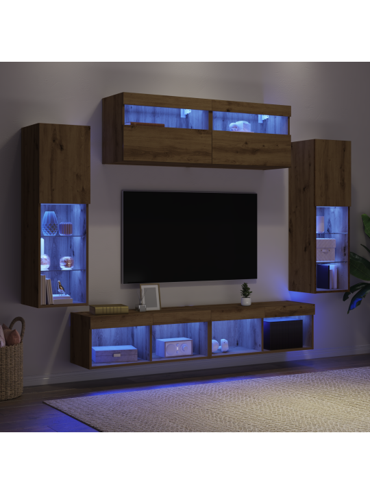 Tv stěny s led osvětlením 2 ks umělecký dub 80x30x30 cm