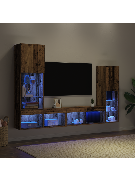 Tv skříň s led světly zvětralé dřevo 40,5x30x102 cm