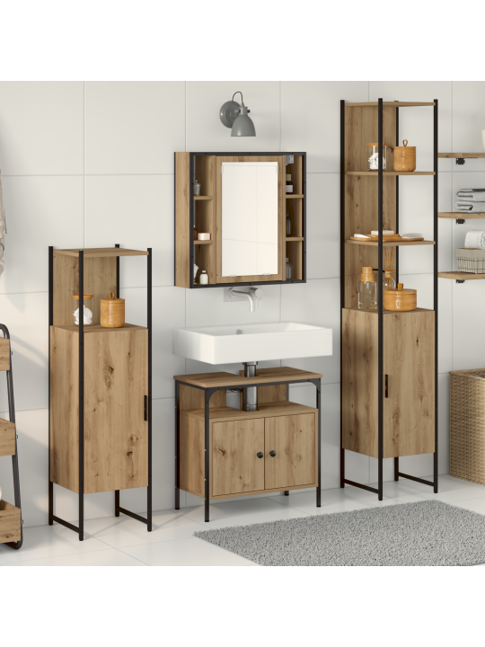 Sada koupelnového nábytku 4 kusy s umělým dřevem v barvě artisan oak