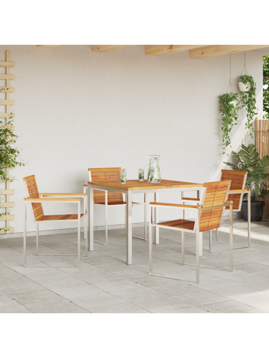 5dílný zahradní jídelní set z masivního dřeva akácie, venkovní jídelní stůl 90x90x74.5 cm z masivního dřeva akácie
