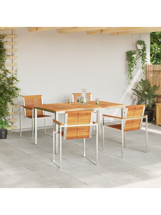 5dílný zahradní jídelní set z masivního akáciového dřeva, venkovní jídelní stůl 150x90x75 cm z masivního akáciového dřeva
