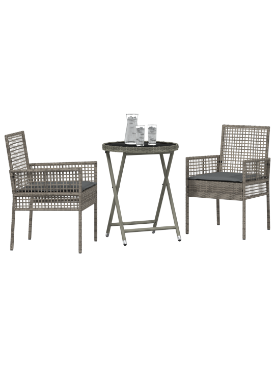 3dílný zahradní bistro set s polštáři šedý poly ratan