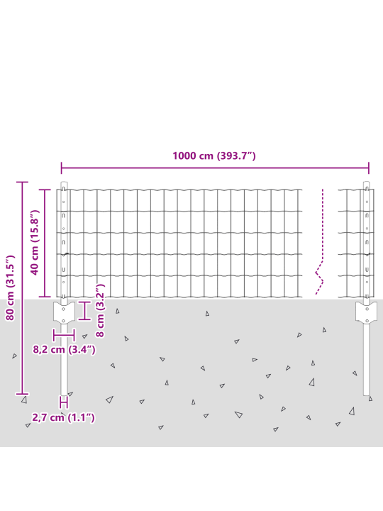 Euro plot s 5 u sloupky stříbrná 0,4x10 m ocel