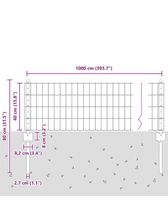 Euro plot s 5 u sloupky stříbrná 0,4x10 m ocel